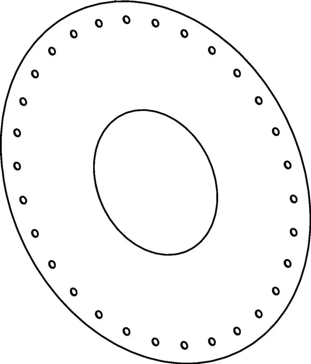 Hansa Dichtungselement in ovaler Form mit einer durchgehenden Bohrung in der Mitte und gleichmäßig verteilten kleinen Löchern an der Außenseite.